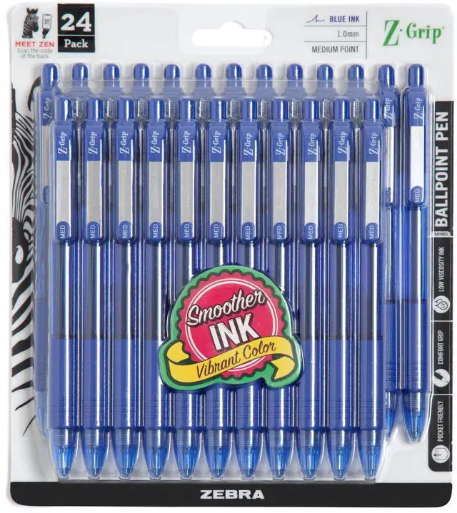 Main image of Z-Grip Retractable Ballpoint Pen, Smooth-Flowing Blue Ink, 1.0mm Medium Point, School & Office Supplies, Ideal for Note-Taking, Journal and Planner Use, 24-Pack (12225)