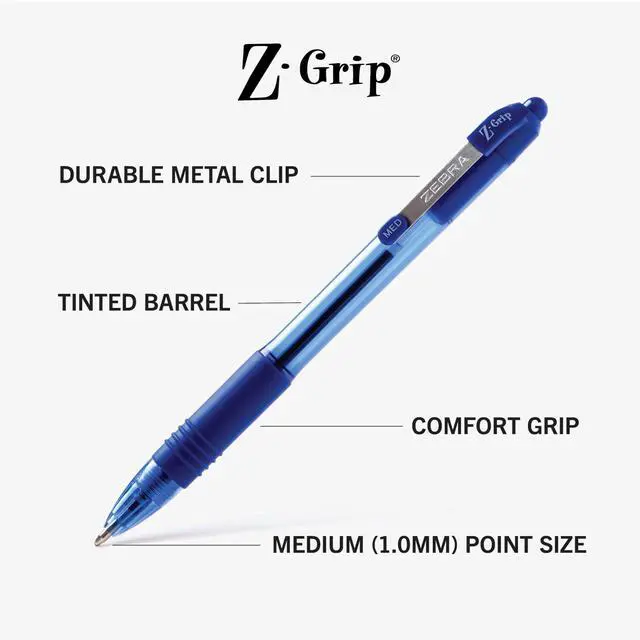 Alt view image 3 of 6 - Z-Grip Retractable Ballpoint Pen, Smooth-Flowing Blue Ink, 1.0mm Medium Point, School & Office Supplies, Ideal for Note-Taking, Journal and Planner Use, 24-Pack (12225)