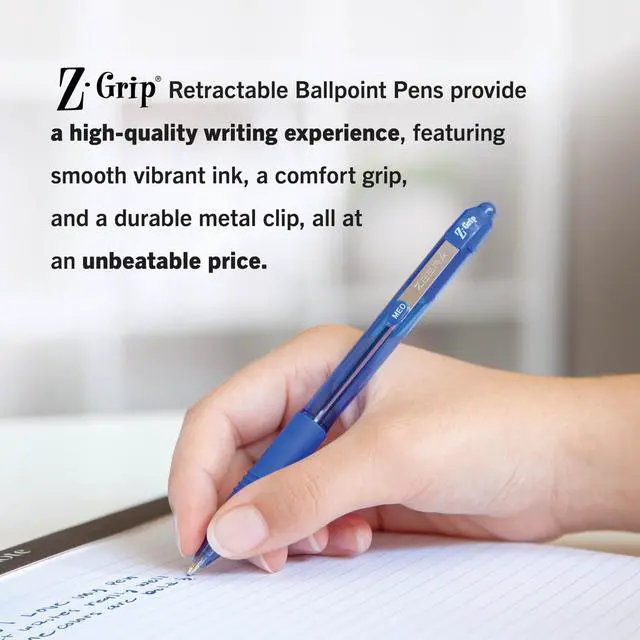 Alt view image 5 of 6 - Z-Grip Retractable Ballpoint Pen, Smooth-Flowing Blue Ink, 1.0mm Medium Point, School & Office Supplies, Ideal for Note-Taking, Journal and Planner Use, 24-Pack (12225)