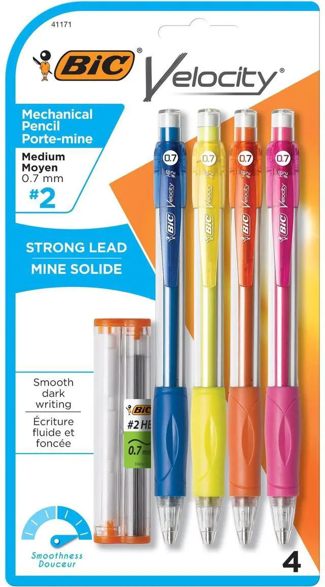 Main image of Velocity Mechanical Pencils, With Colorful Barrel, Medium Point (0.7 mm), School Supplies for Students and Teachers, 4-Count Pack