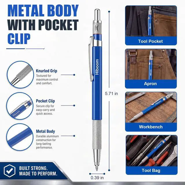 Alt view image 2 of 7 - 2 Pcs Welders Pencil with 36 Silver Round Refills 2 mm Mechanical Pencils Refill, Metal Marker Set for Pipe Fitter Welder Steel Construction Fabrication Wood Working Metal Layout Fabrication