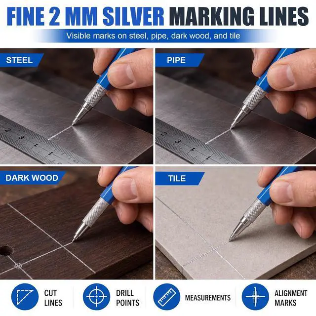 Alt view image 3 of 7 - 2 Pcs Welders Pencil with 36 Silver Round Refills 2 mm Mechanical Pencils Refill, Metal Marker Set for Pipe Fitter Welder Steel Construction Fabrication Wood Working Metal Layout Fabrication