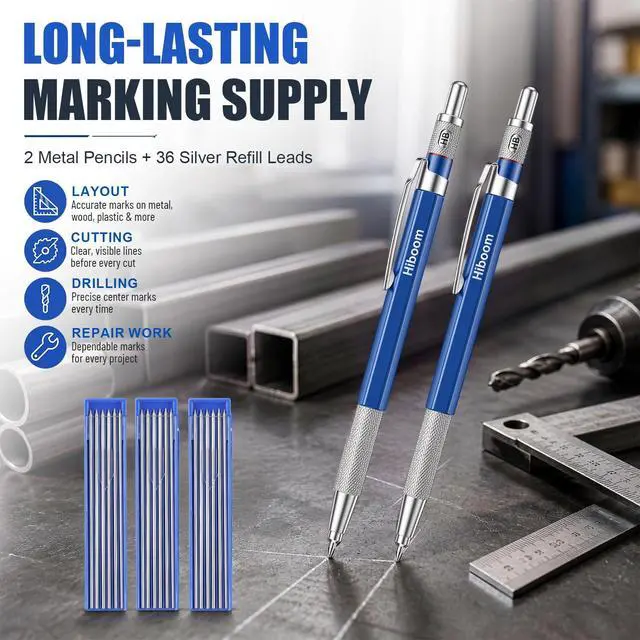 Alt view image 5 of 7 - 2 Pcs Welders Pencil with 36 Silver Round Refills 2 mm Mechanical Pencils Refill, Metal Marker Set for Pipe Fitter Welder Steel Construction Fabrication Wood Working Metal Layout Fabrication