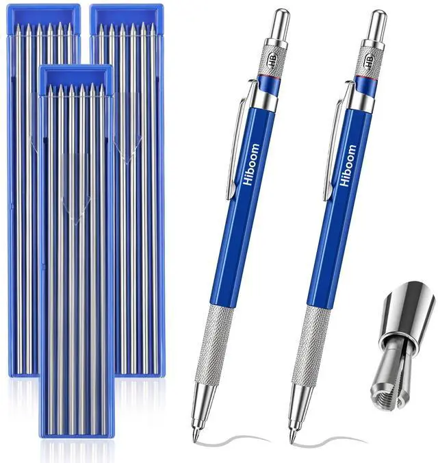 Main image of 2 Pcs Welders Pencil with 36 Silver Round Refills 2 mm Mechanical Pencils Refill, Metal Marker Set for Pipe Fitter Welder Steel Construction Fabrication Wood Working Metal Layout Fabrication