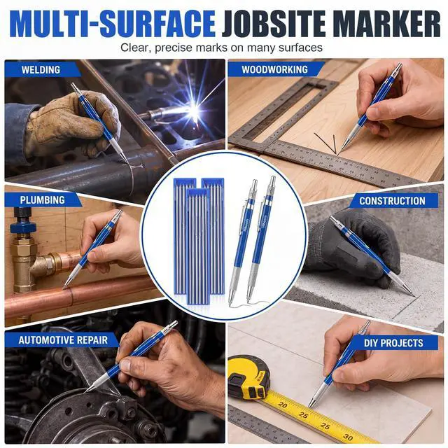 Alt view image 7 of 7 - 2 Pcs Welders Pencil with 36 Silver Round Refills 2 mm Mechanical Pencils Refill, Metal Marker Set for Pipe Fitter Welder Steel Construction Fabrication Wood Working Metal Layout Fabrication