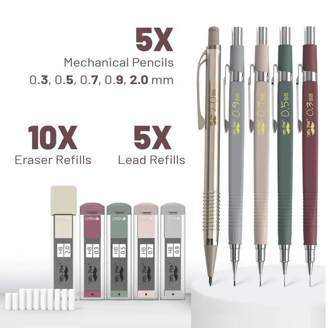 Alt view image 2 of 7 - Art Mechanical Pencil Set, 5 Sizes (0.3, 0.5, 0.7, 0.9, 2.0mm)