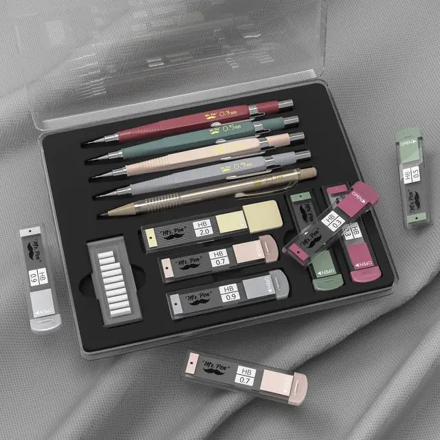 Alt view image 4 of 7 - Art Mechanical Pencil Set, 5 Sizes (0.3, 0.5, 0.7, 0.9, 2.0mm)