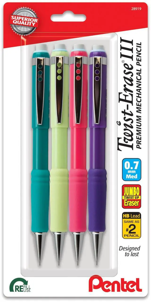 Main image of Twist-Erase III Mechanical Pencil, (0.7mm), Medium Line, Assorted Fashion Color Barrels, Pack of 4 (QE517FBP4M)