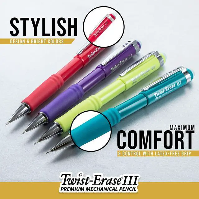 Alt view image 3 of 5 - Twist-Erase III Mechanical Pencil, (0.7mm), Medium Line, Assorted Fashion Color Barrels, Pack of 4 (QE517FBP4M)