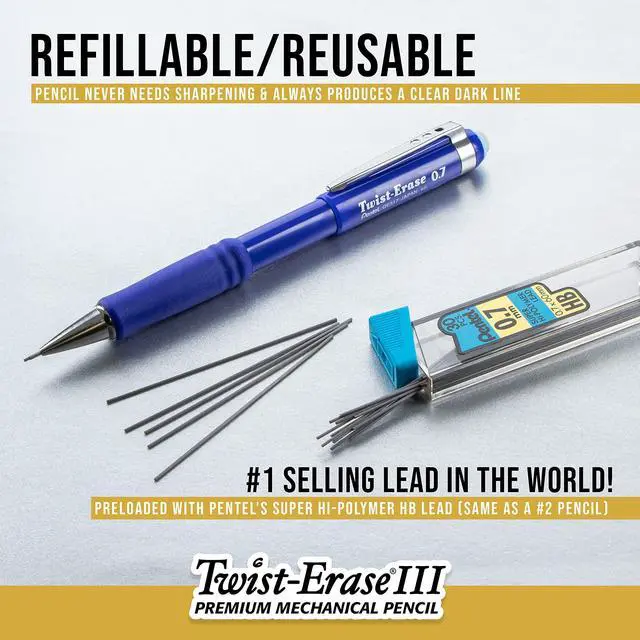 Alt view image 4 of 5 - Twist-Erase III Mechanical Pencil, (0.7mm), Medium Line, Assorted Fashion Color Barrels, Pack of 4 (QE517FBP4M)