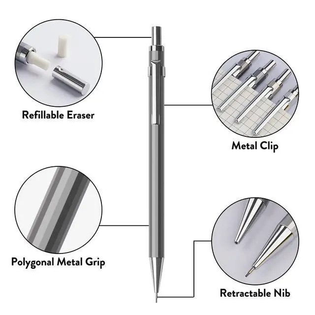 Alt view image 7 of 7 - 4PCS Metal Mechanical Pencil Set, 0.7mm Medium Point Pack with Storage Case