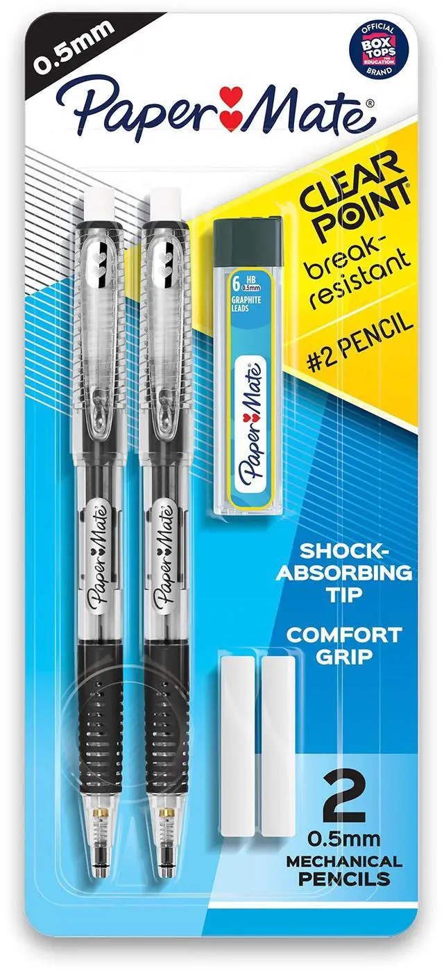 Main image of Clearpoint Mechanical Pencils, 0.5mm Break-Resistant HB #2 Lead, Eraser Refills, 2 Count
