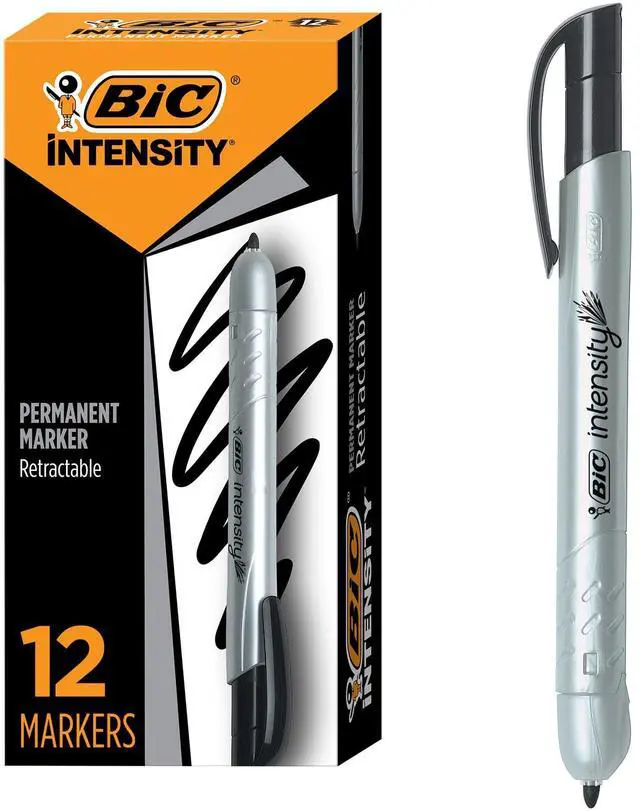 Main image of Intensity Retractable Permanent Markers, Fine Bullet Tip, Black, 12-Count Pack, Permanent Markers for Teachers and Office Supplies