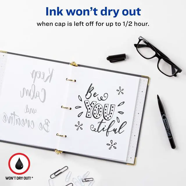 Alt view image 2 of 7 - Marks-A-Lot Permanent Markers, Pen-Style Size, Bullet Tip, Water and Wear Resistant, 3 Black Markers (29837)