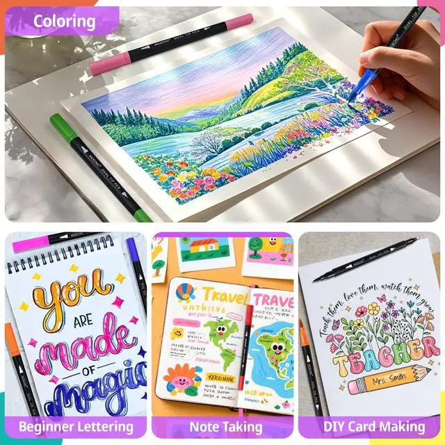 Alt view image 7 of 7 - 24 Colors Dual Tip Art Markers Pens for Adult Coloring Books, Brush and Fineliner Tip Art Suppliers for Journaling Note Taking Lettering