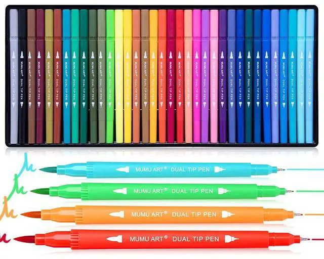 Main image of 35 Dual Markers Pen for Adult Coloring Book, Coloring Brush Art Marker, Fine Tip Colored Pens for Bullet Journaling Drawing Planner