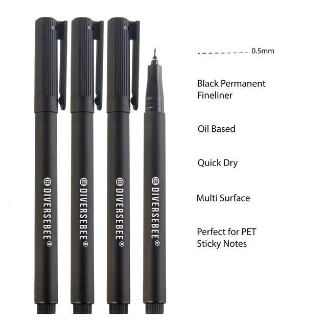 Alt view image 2 of 7 - Fine Tip Permanent Pens, 4 Pack Quick Dry Markers, Transparent Sticky Notes Writing Pens, Office School Art Supplies, Black Oil Based Fineliners