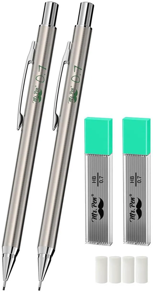 Main image of Metal Mechanical Pencil Set with Lead Refills & Erasers, 2 Pack