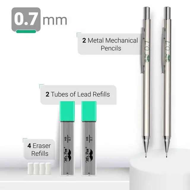 Alt view image 2 of 7 - Metal Mechanical Pencil Set with Lead Refills & Erasers, 2 Pack