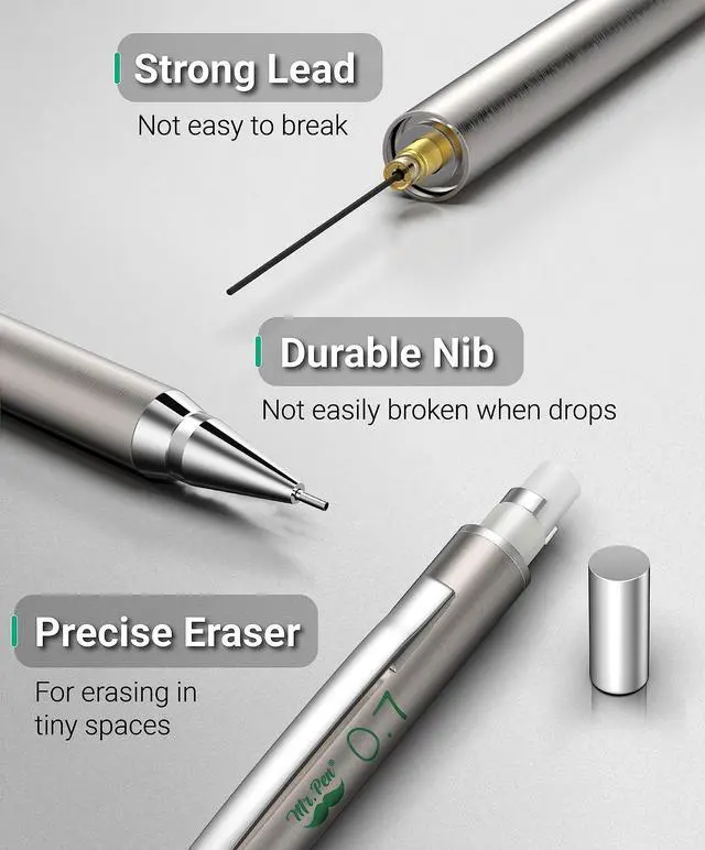 Alt view image 3 of 7 - Metal Mechanical Pencil Set with Lead Refills & Erasers, 2 Pack