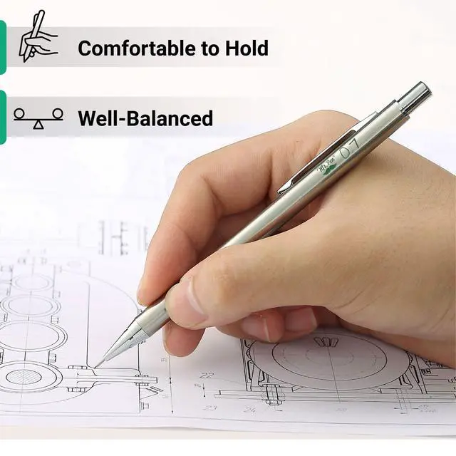 Alt view image 5 of 7 - Metal Mechanical Pencil Set with Lead Refills & Erasers, 2 Pack