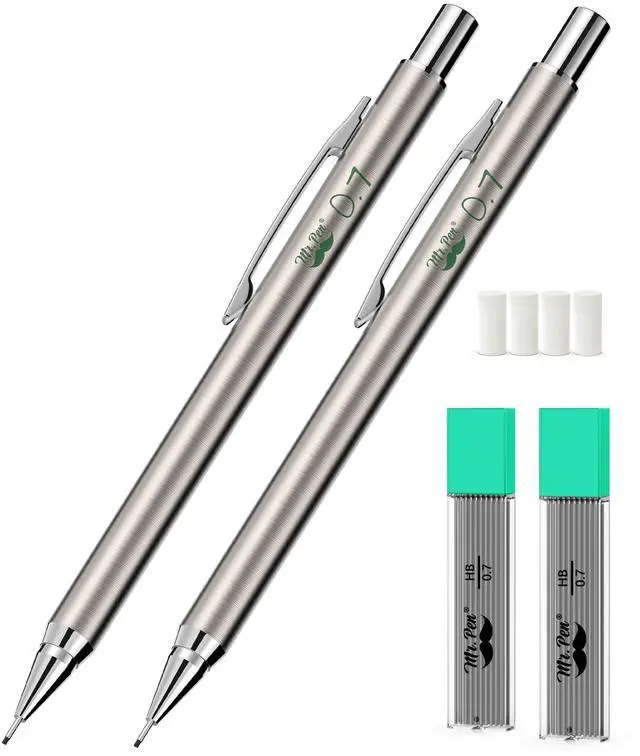 Alt view image 7 of 7 - Metal Mechanical Pencil Set with Lead Refills & Erasers, 2 Pack
