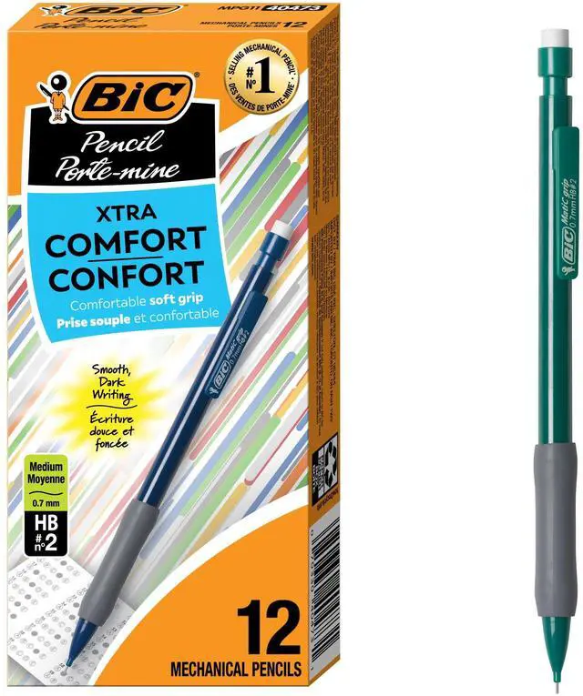 Main image of Xtra Comfort Mechanical Pencils with Erasers, Medium Point (0.7mm), 12-Count Pack, Bulk Mechanical Pencils for School or Office Supplies