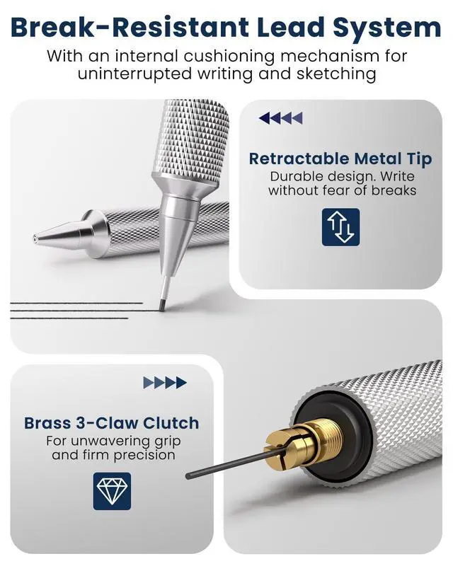 Alt view image 4 of 7 - 0.7 mm Mechanical Pencil, Metal Art & Drafting Pencil with Eraser and 60 HB Lead Refills, Professional Drawing Pencil for Artists, Students, School, Office, Writing, Sketching, Drafting(Blue)