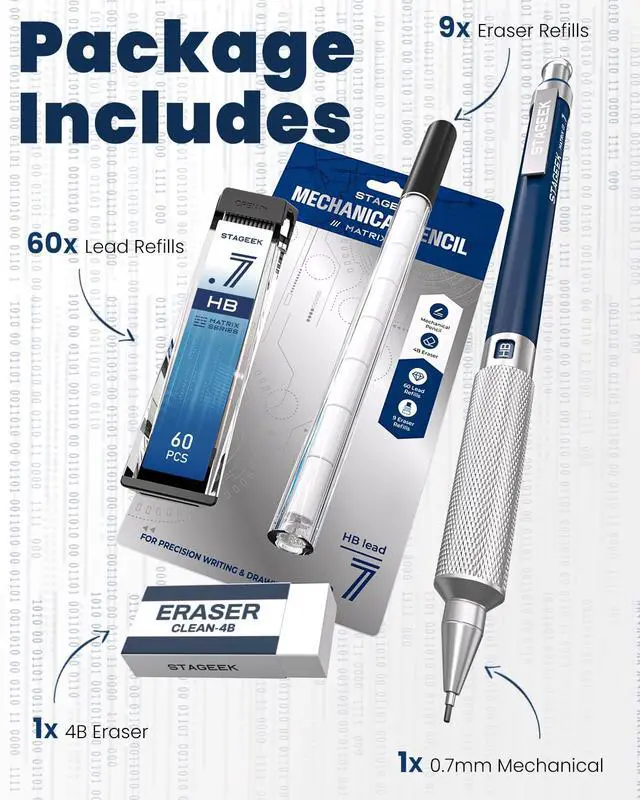Alt view image 7 of 7 - 0.7 mm Mechanical Pencil, Metal Art & Drafting Pencil with Eraser and 60 HB Lead Refills, Professional Drawing Pencil for Artists, Students, School, Office, Writing, Sketching, Drafting(Blue)