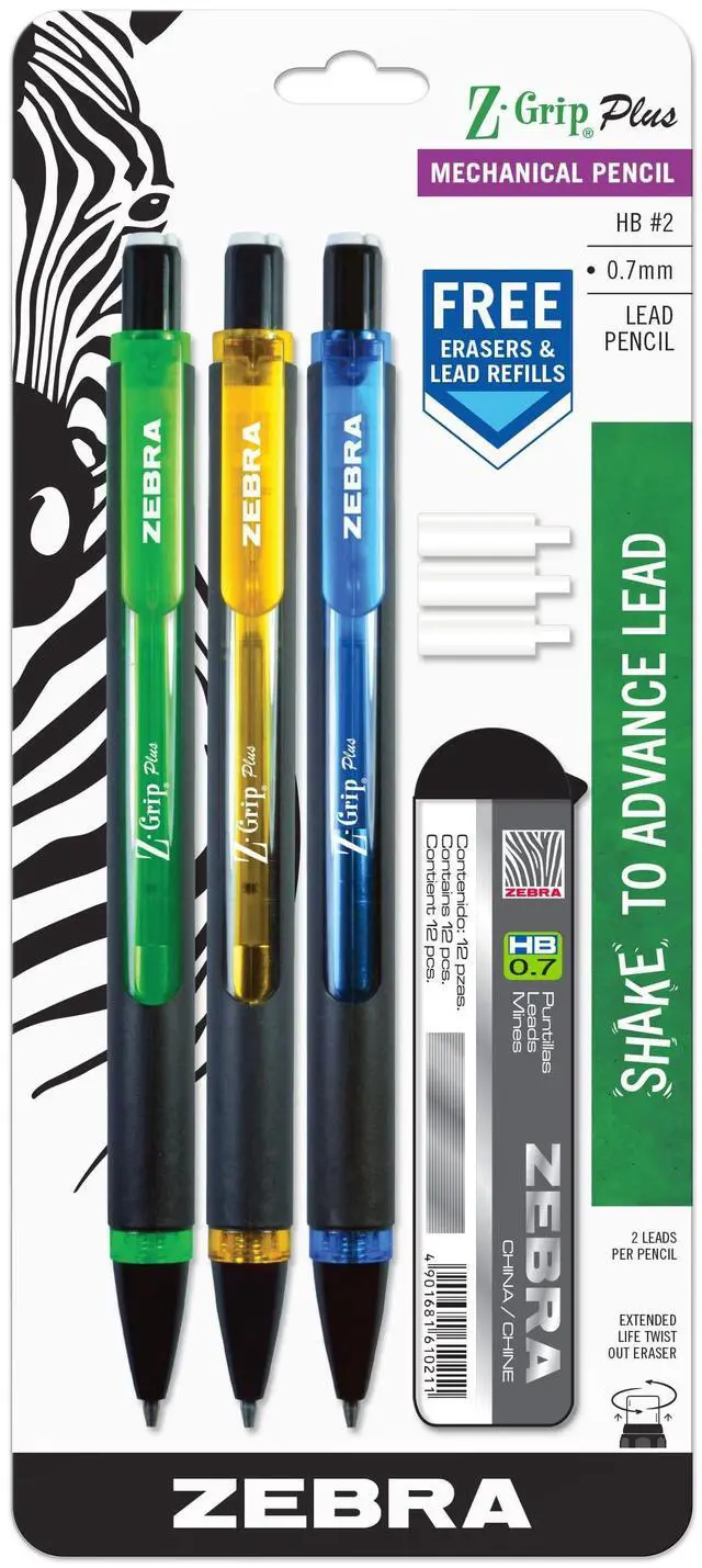 Main image of Z-Grip Plus Mechanical Pencil, 0.7mm #2, Assorted Barrels, 3-Pk