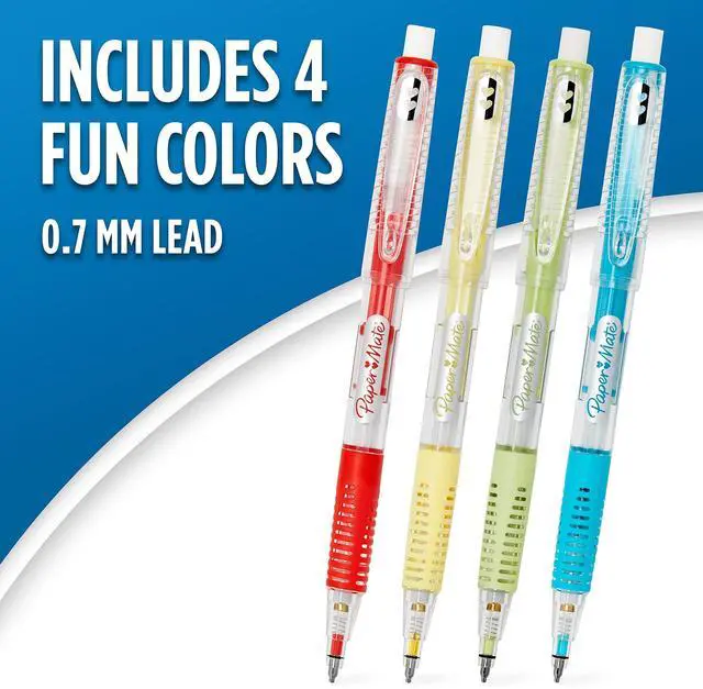 Alt view image 4 of 7 - Clearpoint Mechanical Pencils, 0.7mm Break-Resistant HB #2 Lead, Assorted Barrel Colors, 4 Count - Back to School, Writing Supplies, Note-Taking