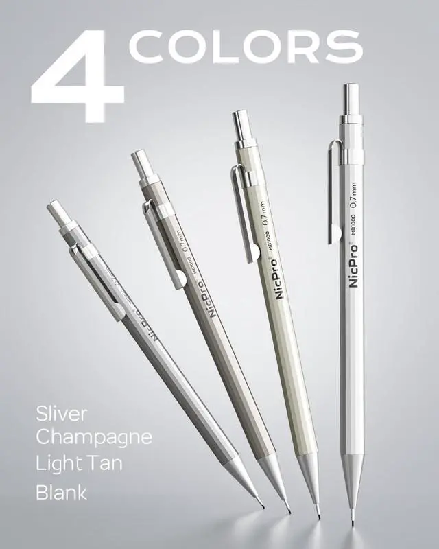 Alt view image 7 of 7 - 4 Pack Mechanical Pencil 0.7mm with Case, MB1000 Metal Mechanical Pencil Set with 6 Tube HB #2 Lead Refill 0.7 mm, 3PCS 4B Eraser, 9 Cap Eraser for Artist Drafting Writing, Sketching, Drawing