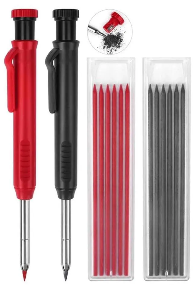 Main image of 2 Pack Carpenter Pencils Mechanical Pencils with 12 Refills, Construction Pencils with Built-in Sharpener, Long Nib Deep Hole Pencil Marker, Heavy Duty Woodworking Pencil for Architect (2 Colors)
