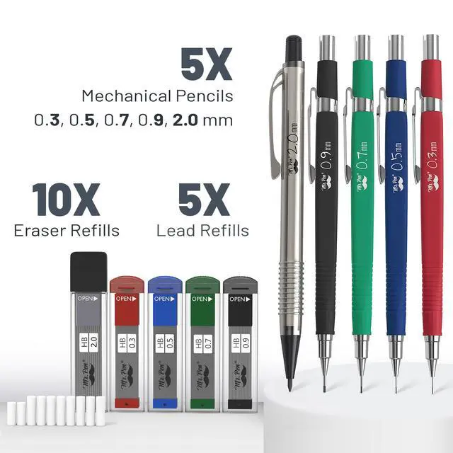Alt view image 2 of 7 - Art Mechanical Pencil Set, 5 Mechanical Pencils (0.3, 0.5, 0.7