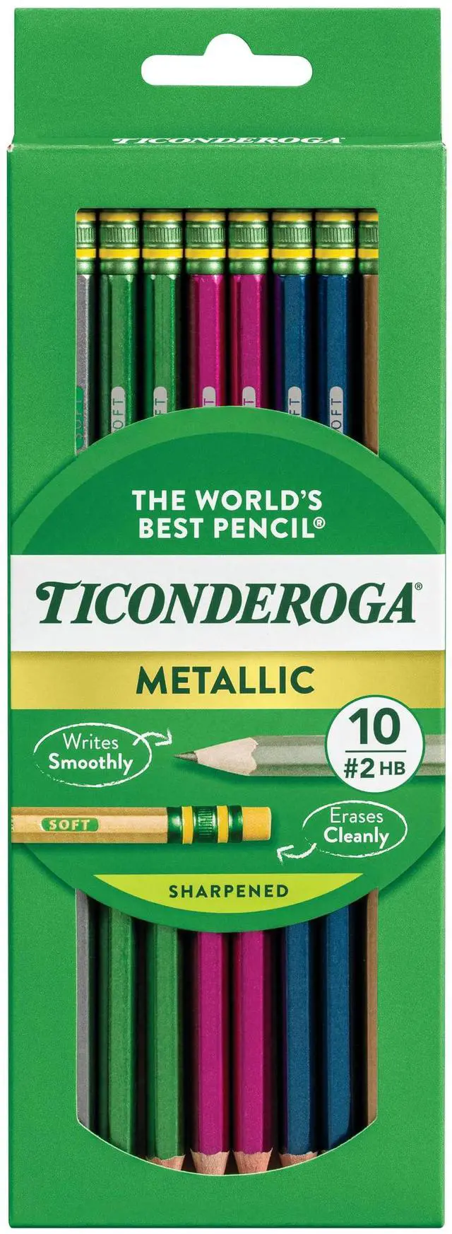 Main image of Wooden Pencils, Pre-Sharpened, #2 HB Soft, Metallic Colors, 10 Count