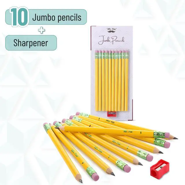 Alt view image 2 of 7 - Jumbo Pencils, 10 Pack with 1 Sharpener, Yellow Barrels