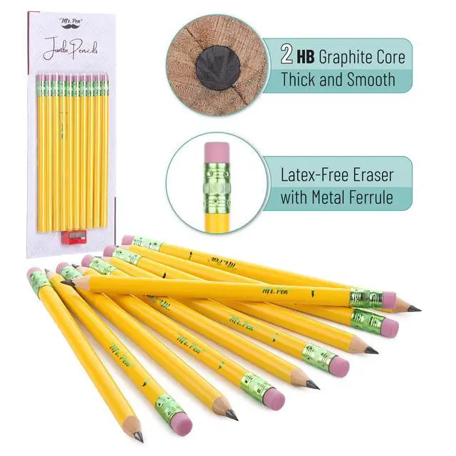 Alt view image 3 of 7 - Jumbo Pencils, 10 Pack with 1 Sharpener, Yellow Barrels