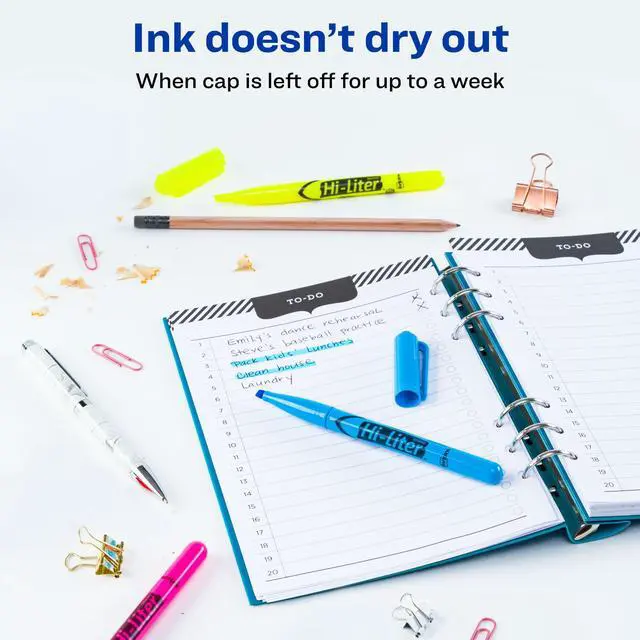 Alt view image 5 of 7 - Hi-Liter Pen-Style Highlighters, Smear Safe Ink, Chisel Tip, 3 Assorted Color Highlighters (25860)