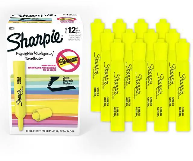 Main image of Tank Highlighters, Chisel Tip, Fluorescent Yellow, 12 Count
