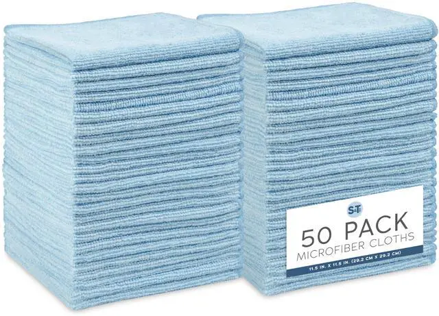 Main image of Microfiber Cleaning Cloth, 50 Pack, 11.5" x 11.5", Light Blue