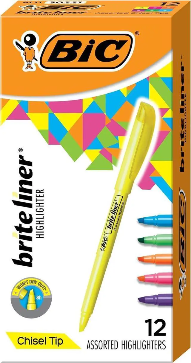 Main image of Brite Liner Highlighters, Chisel Tip, School Supplies for Students and Teachers, Ideal for Notes and Textbooks, 12-Count Pack in Assorted Colors