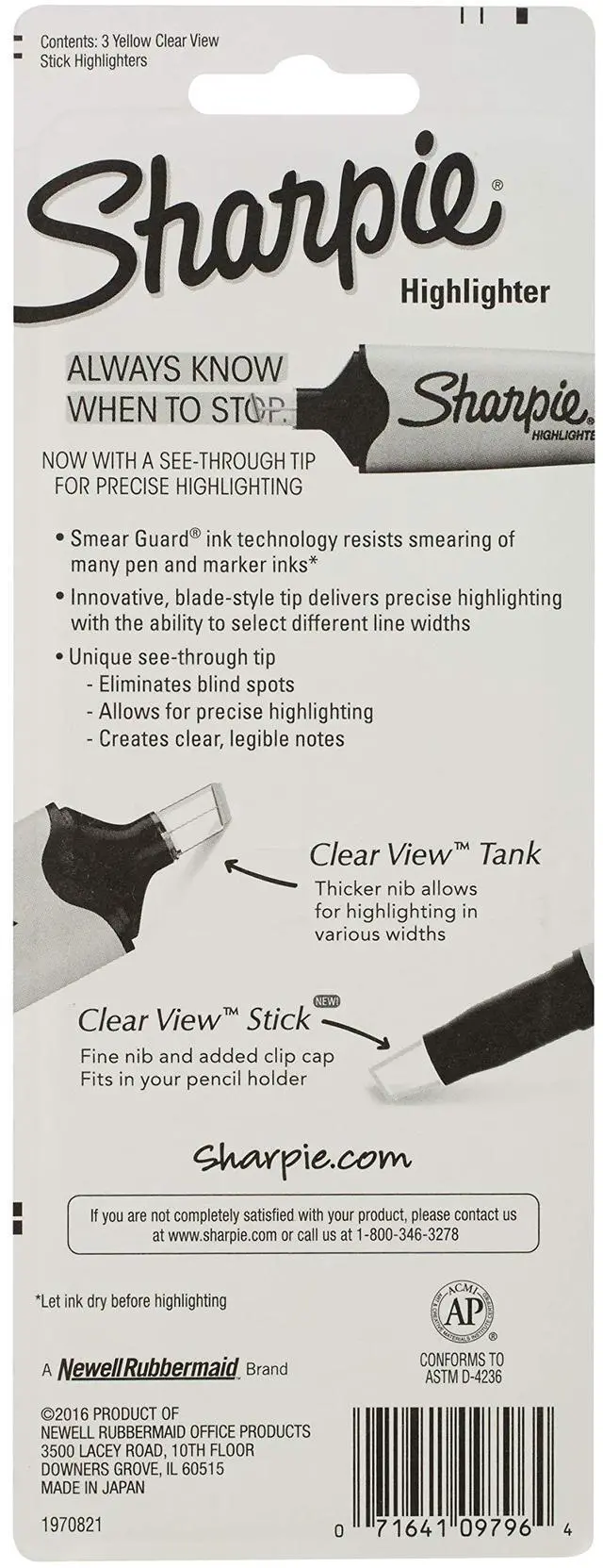 Alt view image 7 of 7 - Clear View Highlighter Stick, Yellow, 3/Pack (1950745)