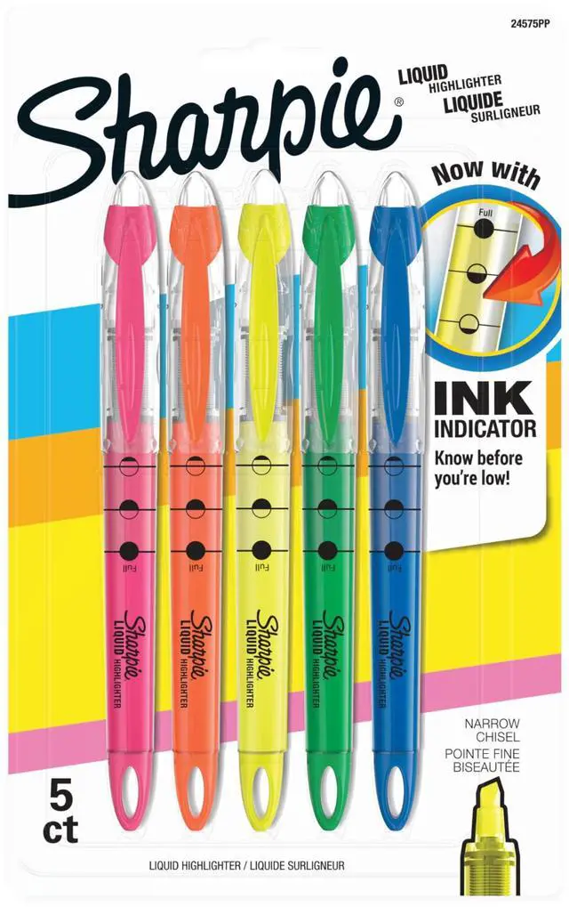 Main image of Liquid Highlighters, Chisel Tip, Assorted Colors, Color Highlighters Ideal for Back to School and Teacher Supplies, Studying Essentials, 5-Pack