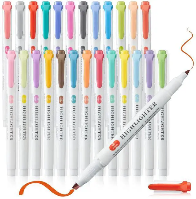 Main image of Pastel Highlighters - 25 Pcs Assorted Colors Dual Tip Real Mild Highlighter Markers, Chisel & Fine Tips for Bible Journaling, Note Taking, School Supplies, No Bleed