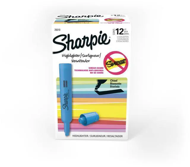 Main image of Tank Style Highlighters, Chisel Tip, Fluorescent Blue, Box of 12