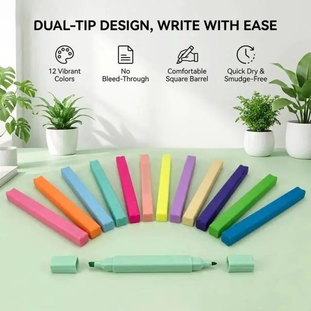 Alt view image 4 of 7 - 12Pcs Dual Tip Highlighters, Pastel highlighters Quick Dry, Aesthetic Cute Markers, for Journaling Accessories School Supplies and Nurse Office (Macaron)