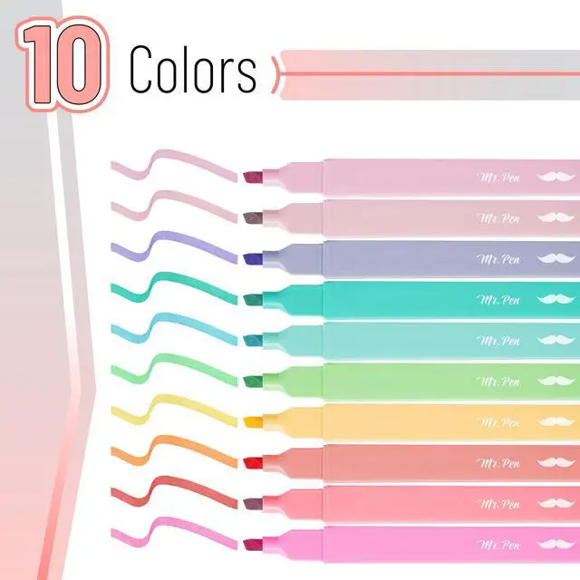 Alt view image 2 of 7 - Aesthetic Highlighters No Bleed, 10 Pack, Assorted Colors | Chisel Tip, Cute Highlighters Assorted Colors for Journaling, Highlighting, Underlining, Fast Dry, Back to School Supplies