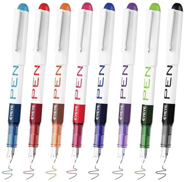 Main image of Fountain Pens for Writing, 8 Pack Assorted Colors Fine Point Disposable Fountain Pens Stainless Steel Nib, Smooth Writing for Journaling, Drafting, Sketching, Doodling & Gifts
