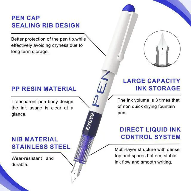 Alt view image 3 of 7 - Fountain Pens for Writing, 8 Pack Assorted Colors Fine Point Disposable Fountain Pens Stainless Steel Nib, Smooth Writing for Journaling, Drafting, Sketching, Doodling & Gifts
