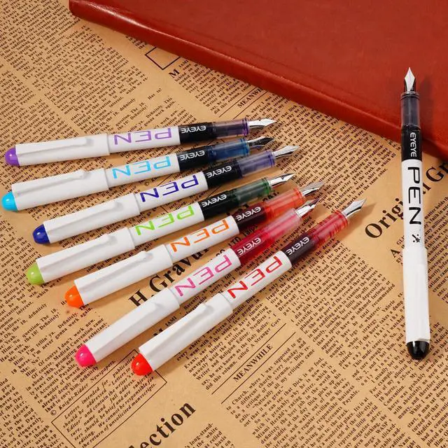 Alt view image 5 of 7 - Fountain Pens for Writing, 8 Pack Assorted Colors Fine Point Disposable Fountain Pens Stainless Steel Nib, Smooth Writing for Journaling, Drafting, Sketching, Doodling & Gifts